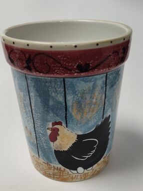 Farmhouse Chicken Ceramic Utensil Holder - Blue, Black, Cream, Red